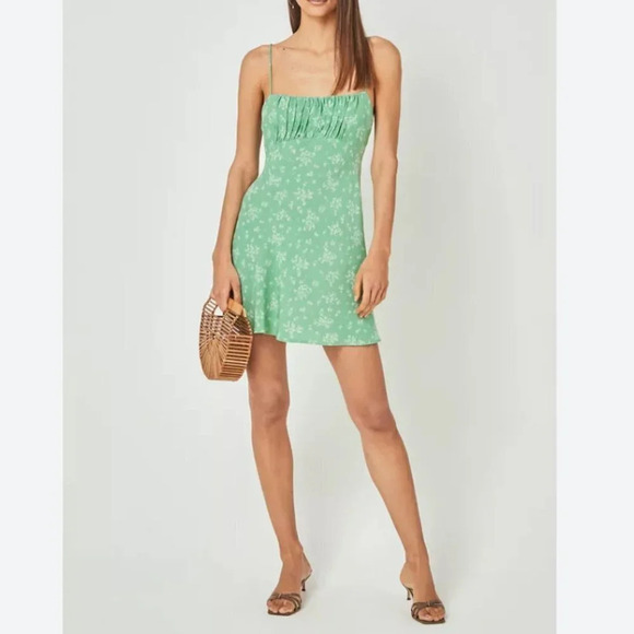 Auguste  The Label Floral Green and White Maeve Davis Mini Dress Size 4 - Picture 1 of 9